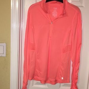 Ladies long sleeves semi fitted large sport top bright orange .